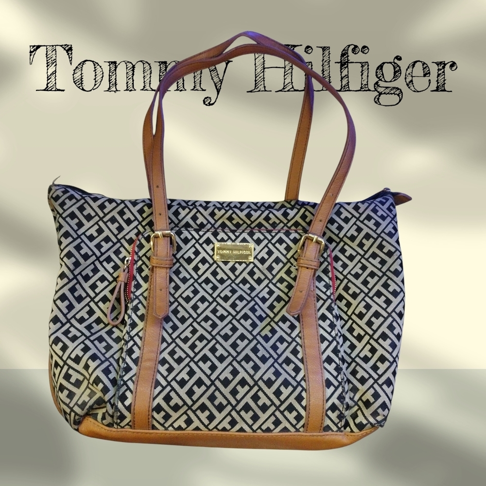 Tommy Hilfiger Black and Brown Tote Bag